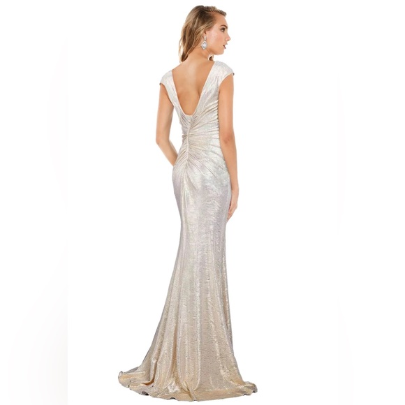 Jovani Gold High Slit Cap Sleeve Dress - Picture 3 of 3